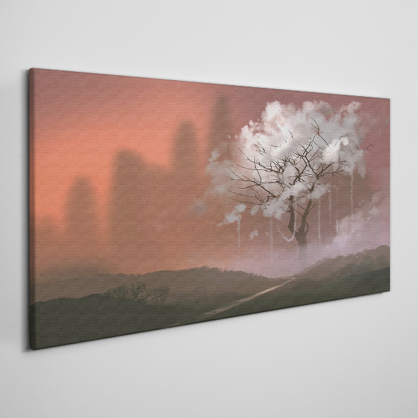 Misty landscape with a tree Print on canvas