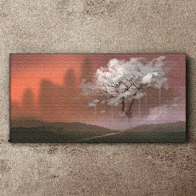 Misty landscape with a tree Print on canvas