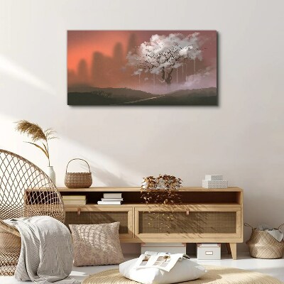 Misty landscape with a tree Print on canvas