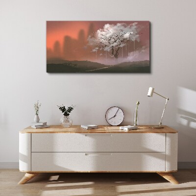 Misty landscape with a tree Print on canvas