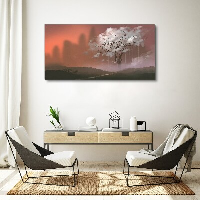 Misty landscape with a tree Print on canvas