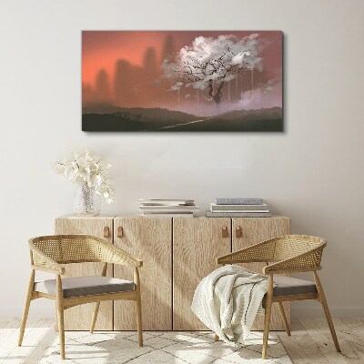 Misty landscape with a tree Print on canvas