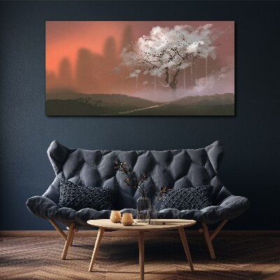 Misty landscape with a tree Print on canvas