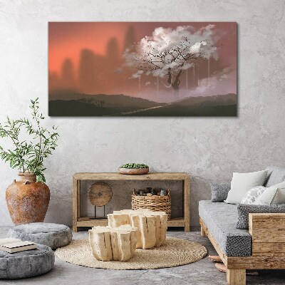 Misty landscape with a tree Print on canvas