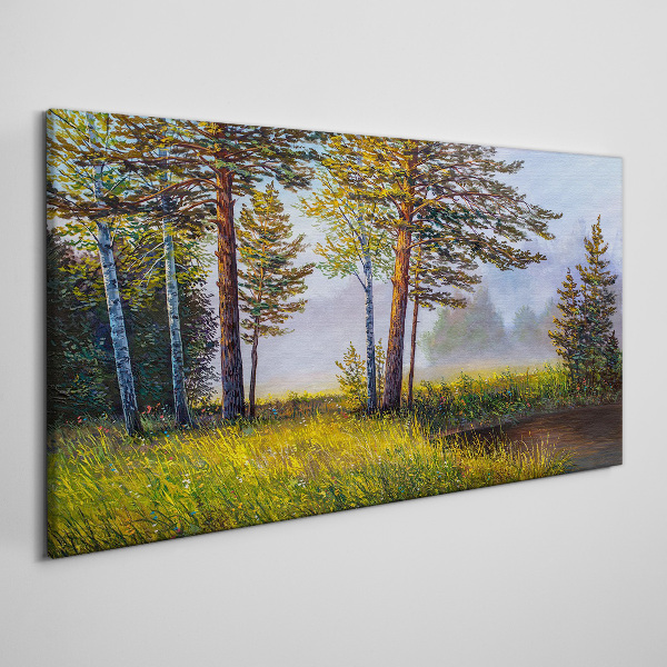 Morning fog in the forest Canvas wall art