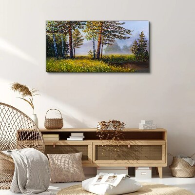 Morning fog in the forest Canvas wall art