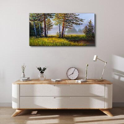 Morning fog in the forest Canvas wall art