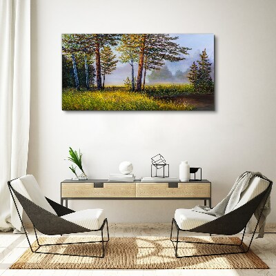 Morning fog in the forest Canvas wall art