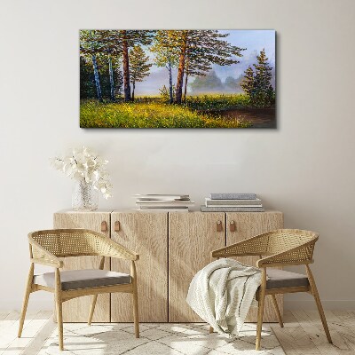 Morning fog in the forest Canvas wall art