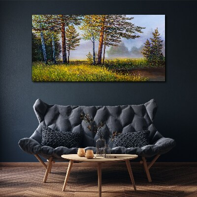 Morning fog in the forest Canvas wall art