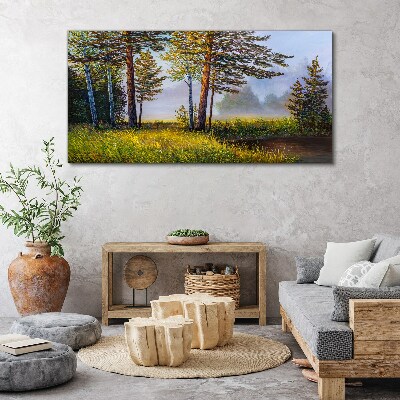 Morning fog in the forest Canvas wall art