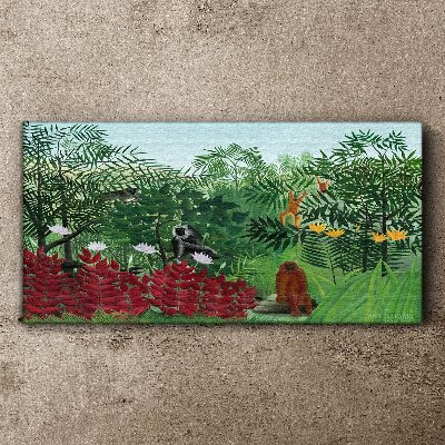 Tropical landscape with monkeys Canvas wall art