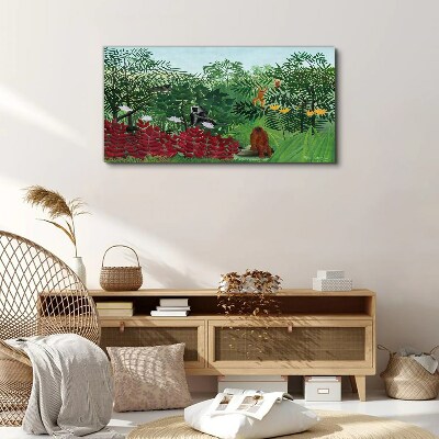 Tropical landscape with monkeys Canvas wall art