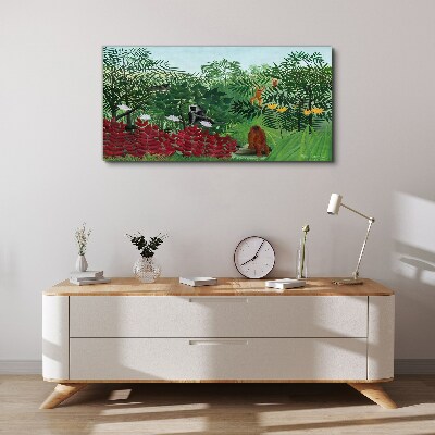 Tropical landscape with monkeys Canvas wall art