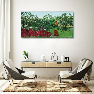 Tropical landscape with monkeys Canvas wall art