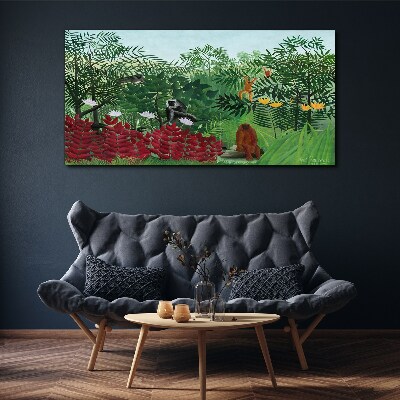 Tropical landscape with monkeys Canvas wall art