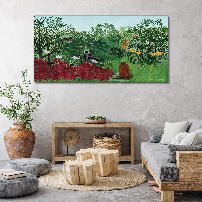 Tropical landscape with monkeys Canvas wall art