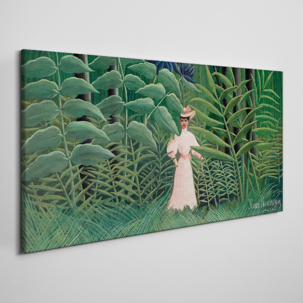 Woman in the green forest Print on canvas
