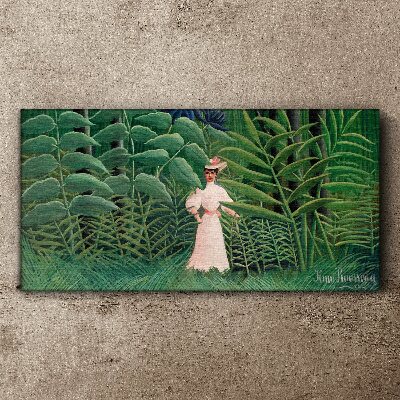 Woman in the green forest Print on canvas