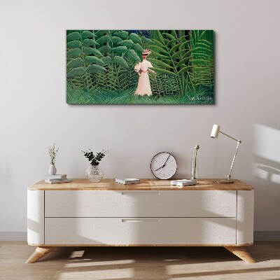 Woman in the green forest Print on canvas