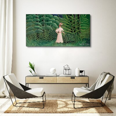 Woman in the green forest Print on canvas