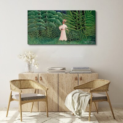 Woman in the green forest Print on canvas