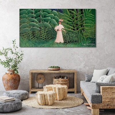 Woman in the green forest Print on canvas