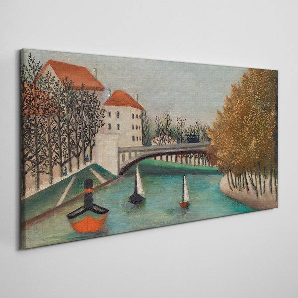 A peaceful landscape with boats Canvas wall art