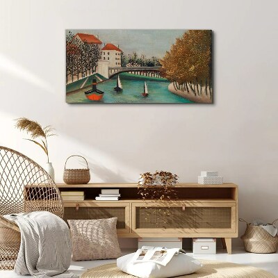 A peaceful landscape with boats Canvas wall art