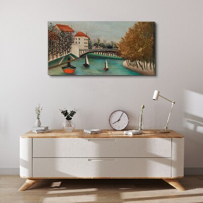 A peaceful landscape with boats Canvas wall art