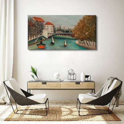 A peaceful landscape with boats Canvas wall art