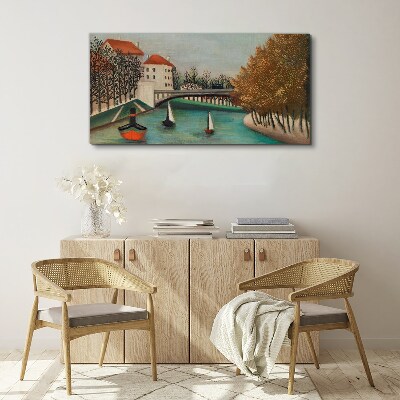 A peaceful landscape with boats Canvas wall art