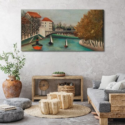 A peaceful landscape with boats Canvas wall art