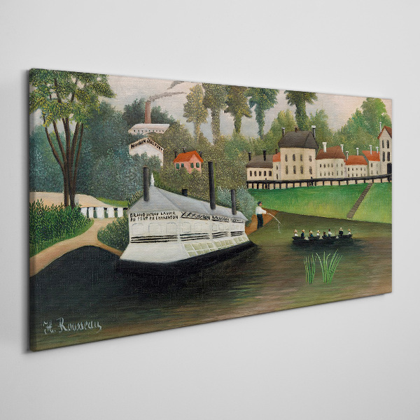 A quiet port with a steamer Canvas wall art