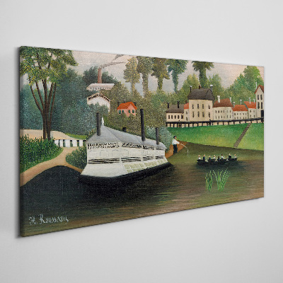 A quiet port with a steamer Canvas wall art