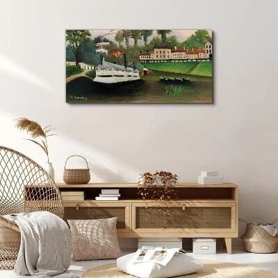 A quiet port with a steamer Canvas wall art