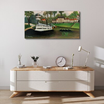 A quiet port with a steamer Canvas wall art