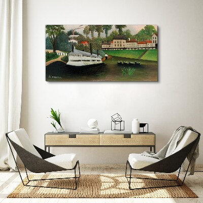 A quiet port with a steamer Canvas wall art