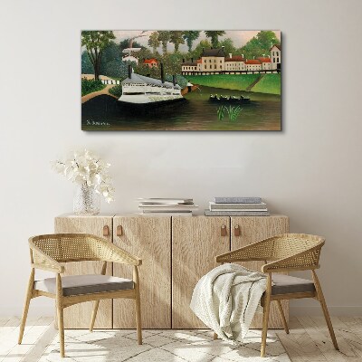 A quiet port with a steamer Canvas wall art