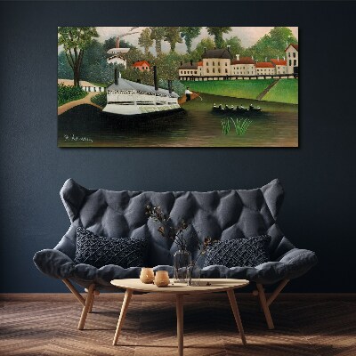 A quiet port with a steamer Canvas wall art
