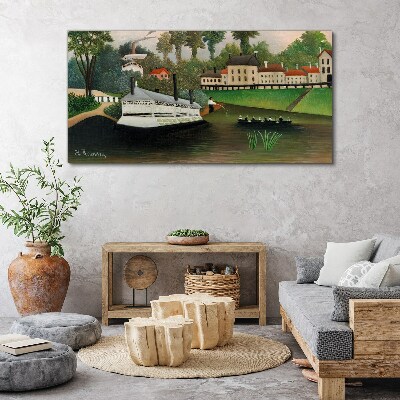 A quiet port with a steamer Canvas wall art