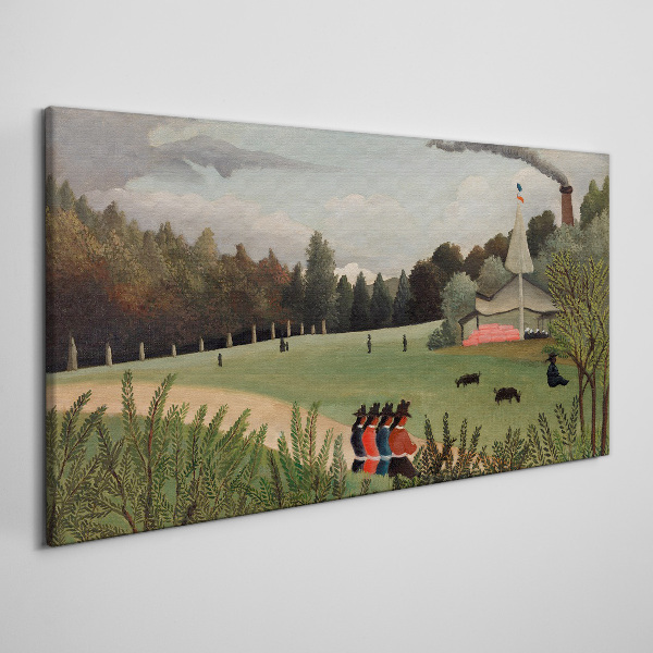 Green landscape with figures Print on canvas
