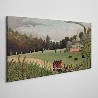 Green landscape with figures Print on canvas