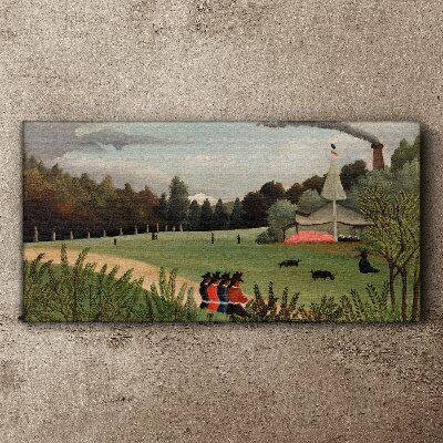 Green landscape with figures Print on canvas