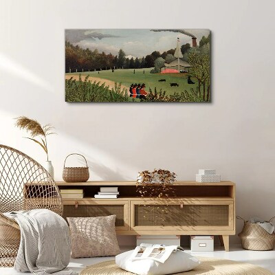 Green landscape with figures Print on canvas