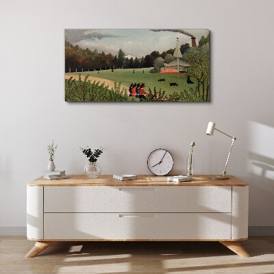 Green landscape with figures Print on canvas