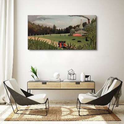 Green landscape with figures Print on canvas