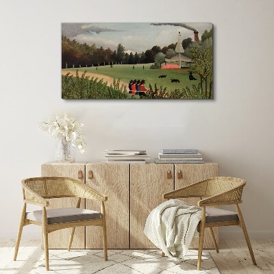 Green landscape with figures Print on canvas
