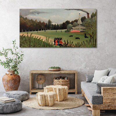 Green landscape with figures Print on canvas