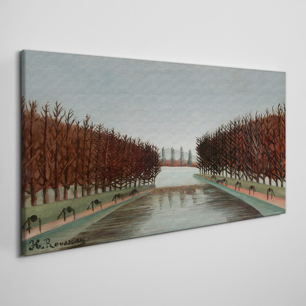 Winter landscape with a river Canvas wall art